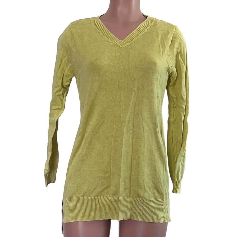 LOGO by Lori Goldstein Sun Faded Cotton V-Neck Sweater
